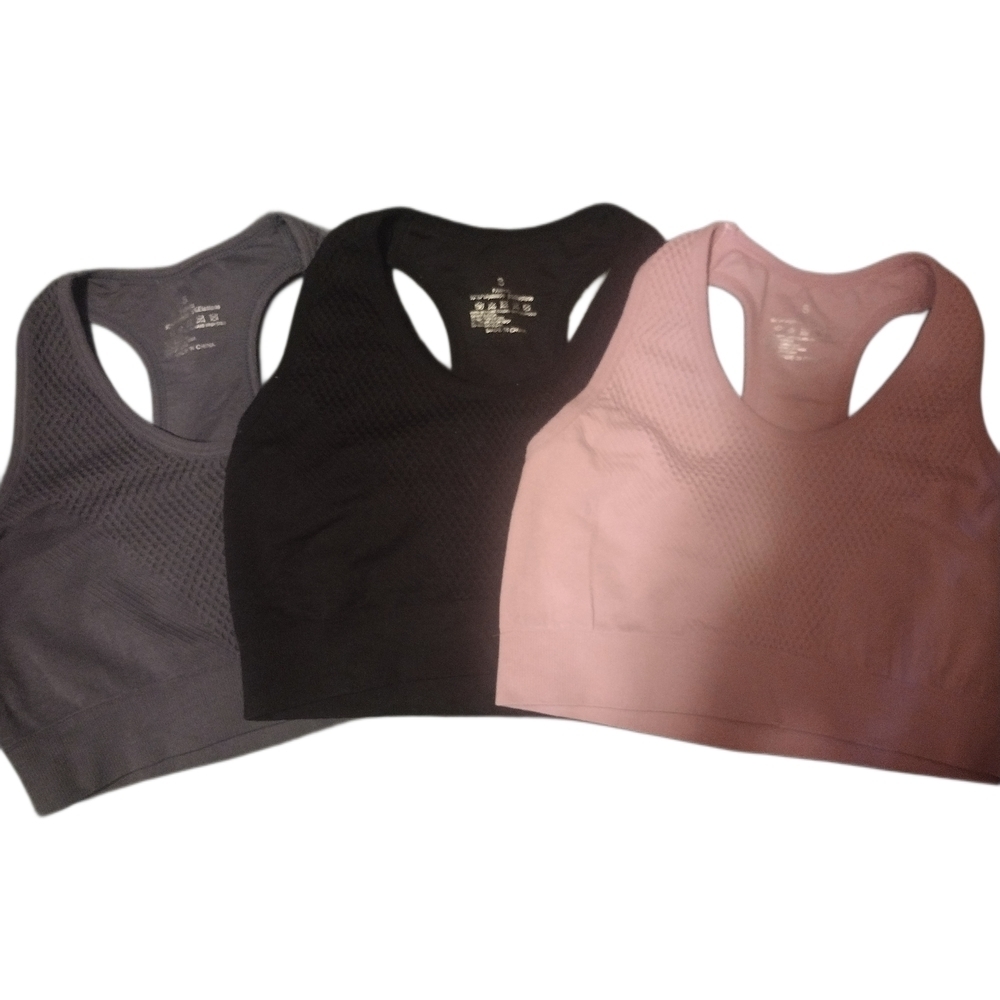 Women's Racerback Sports Bra Set - Black, Gray, Pink - Picture 1 of 7